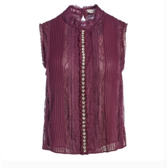 Alice + Olivia Valentine Mock Neck Crystal Top SIZE Large - Picture 2 of 11